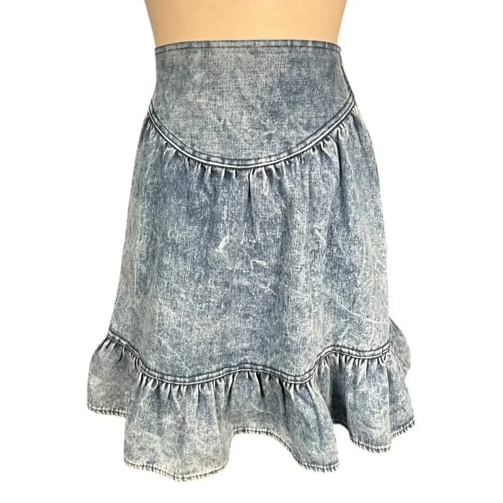 Vintage V.I.G. Sport Denim Mini Skirt Ruffle Hem 90s Acid Wash USA Size 7 Y2K - Picture 9 of 9